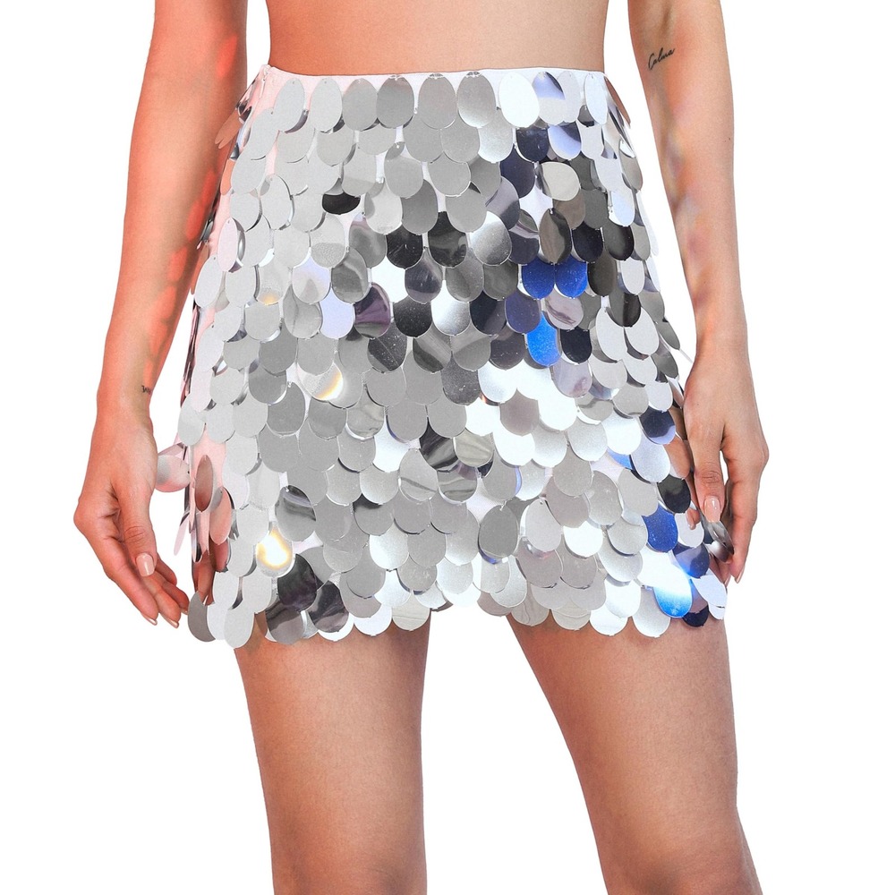 NWT Sparkly Silver Large Sequin‎ Mini Skirt - Small